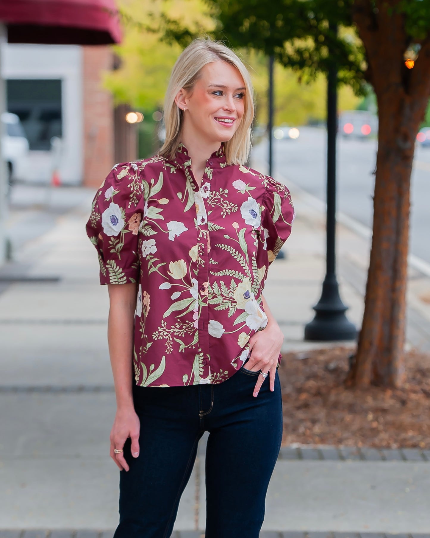 Fall Flowers Merlot Floral Print Top