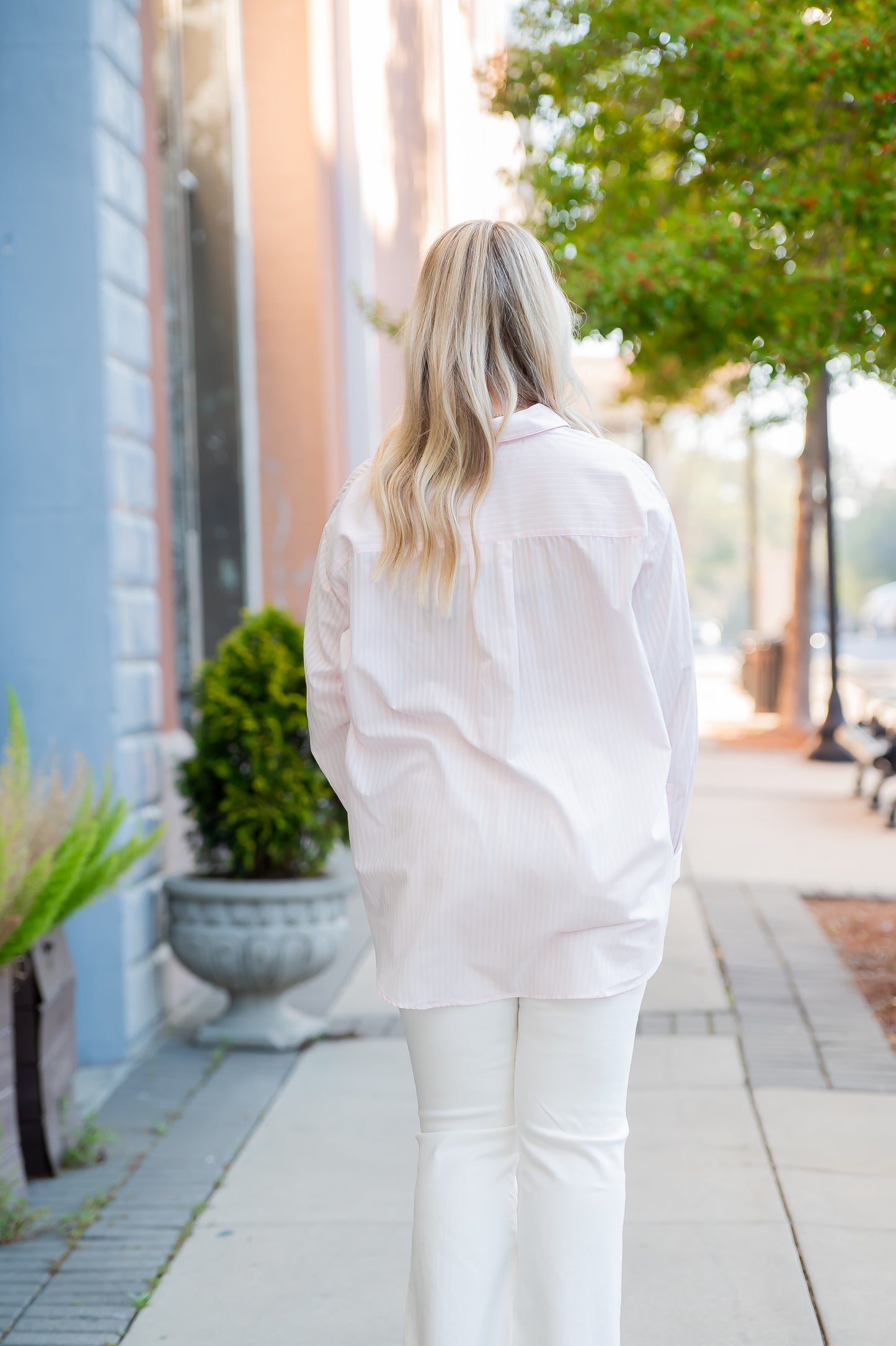 Sicily Relaxed Striped Button-Up Shirt-Pink