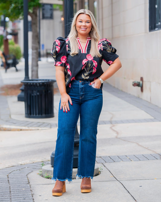 Poppies Black Short Sleeve Shirt