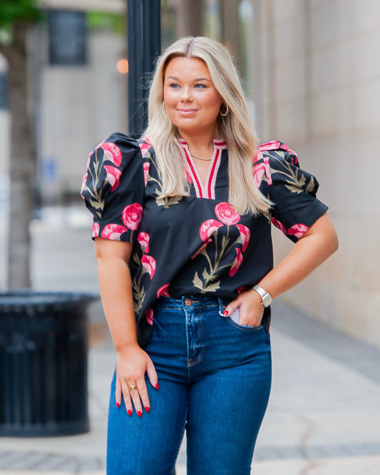Poppies Black Short Sleeve Shirt