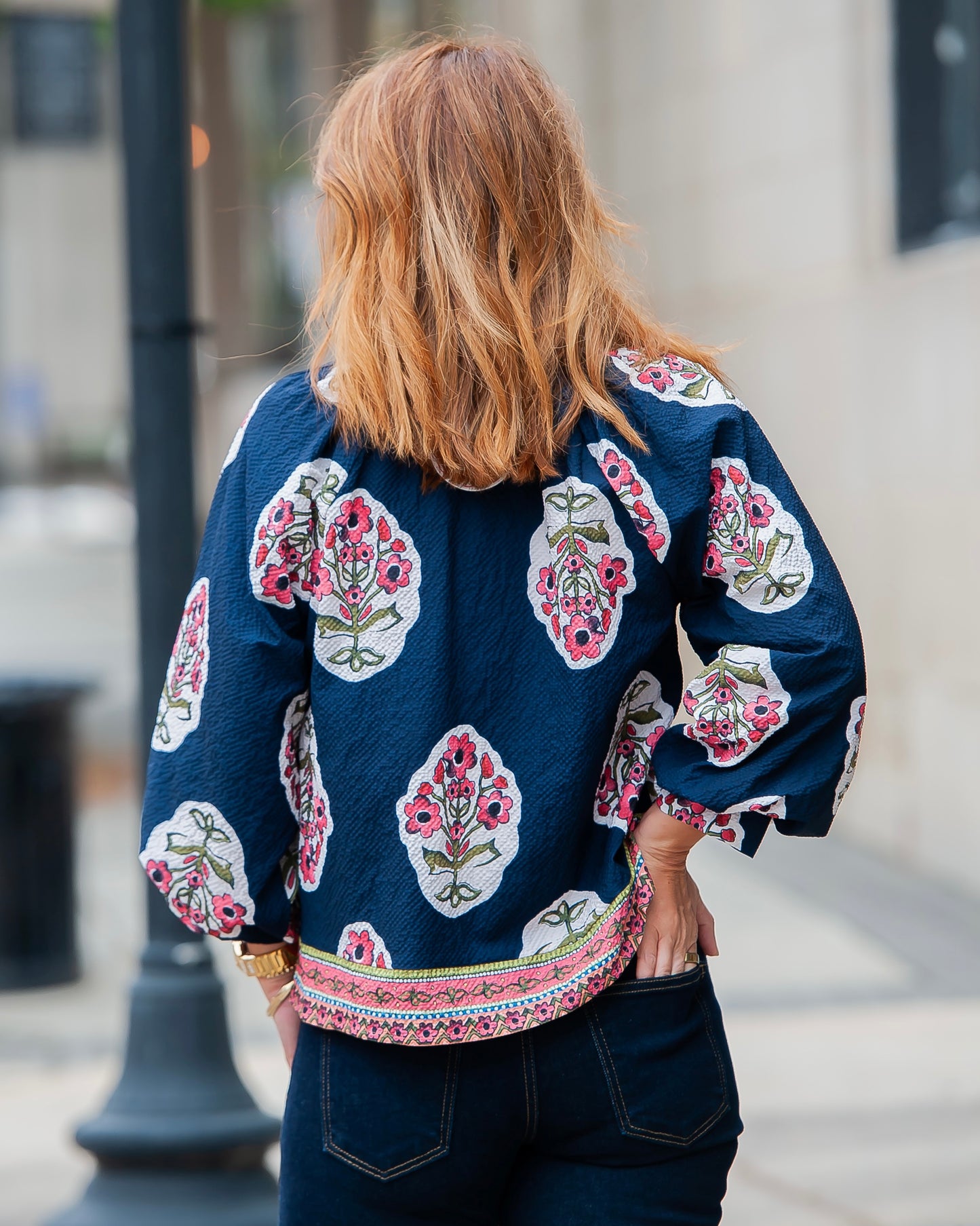 Winfield Floral Print Top-Navy