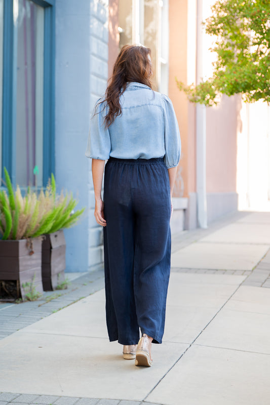 Paradise Island Linen Pants - Navy