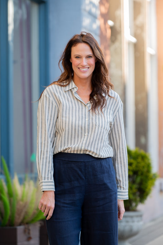 Perth Stripe Cotton Tailored Shirt-Grey