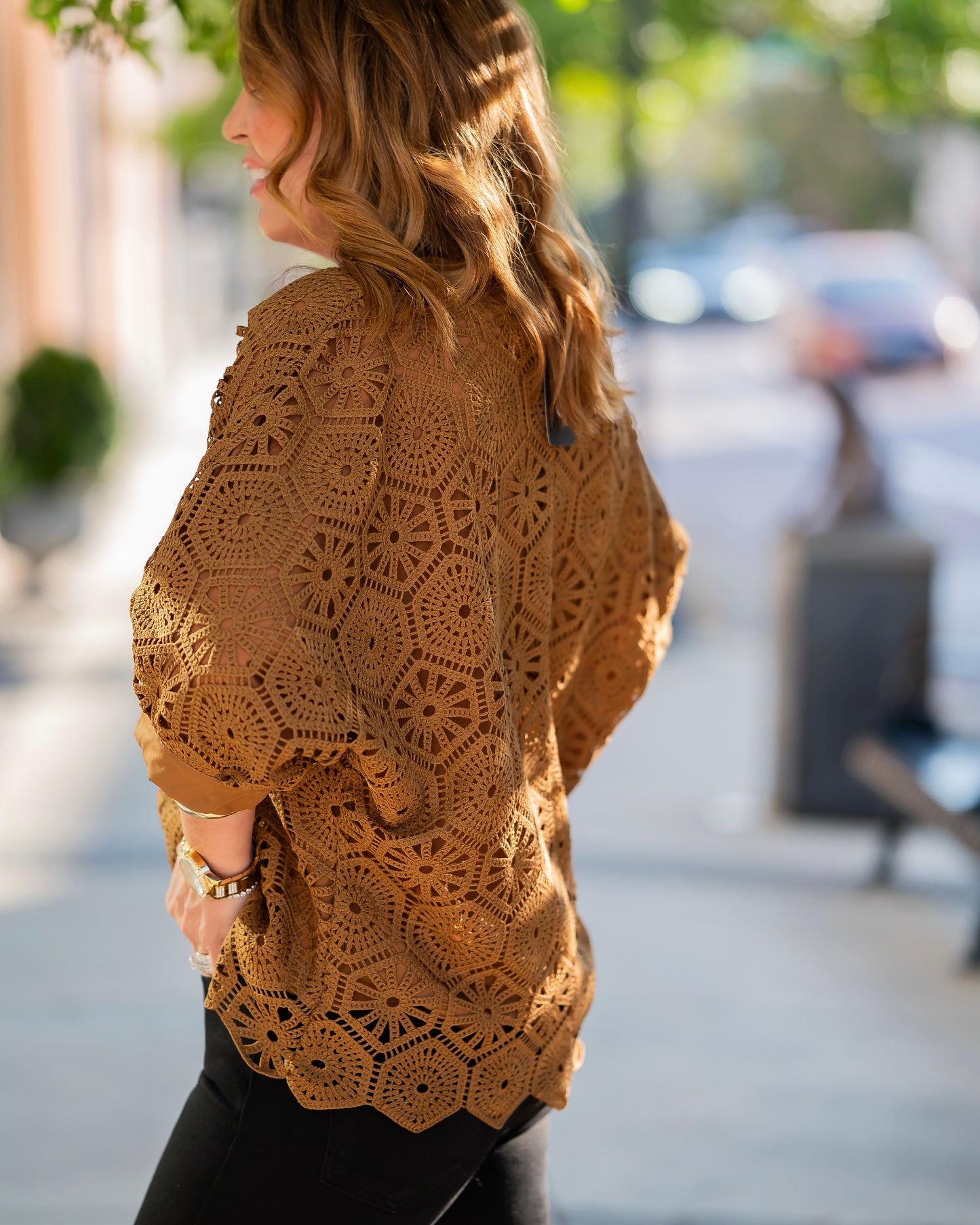 Caroline Crochet Top in Brown