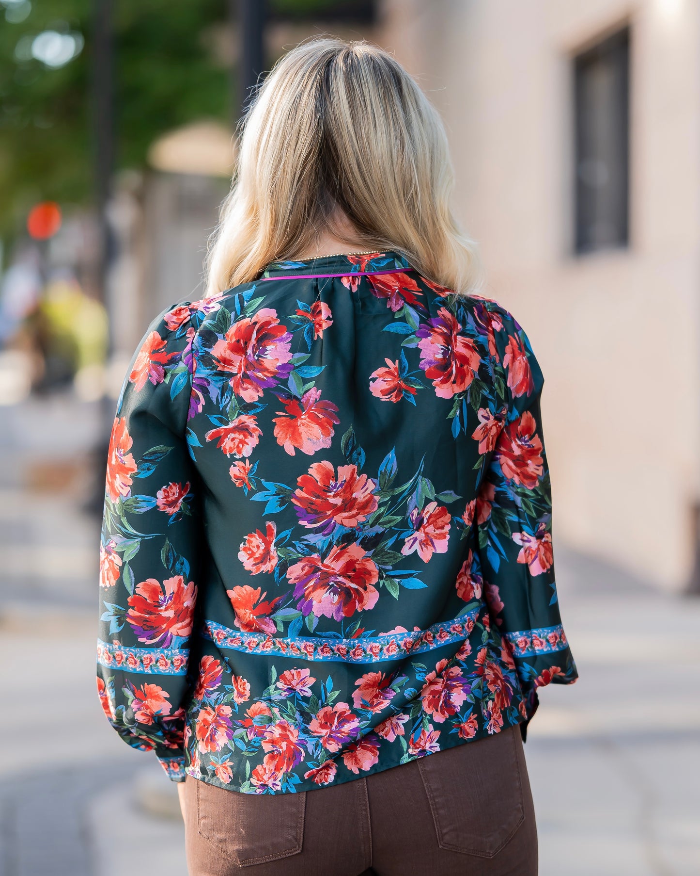 Francine Floral Top in Hunter Green