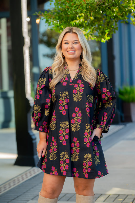 Dillard Floral Dress- Black