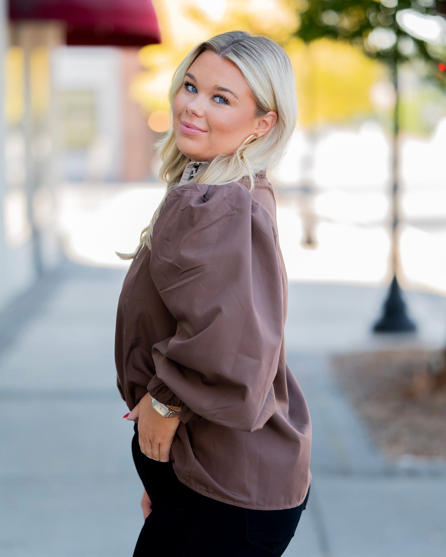 Libby Leopard Trimmed top- Brown