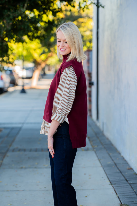 Walton Mock Neck Sweater- Garnet