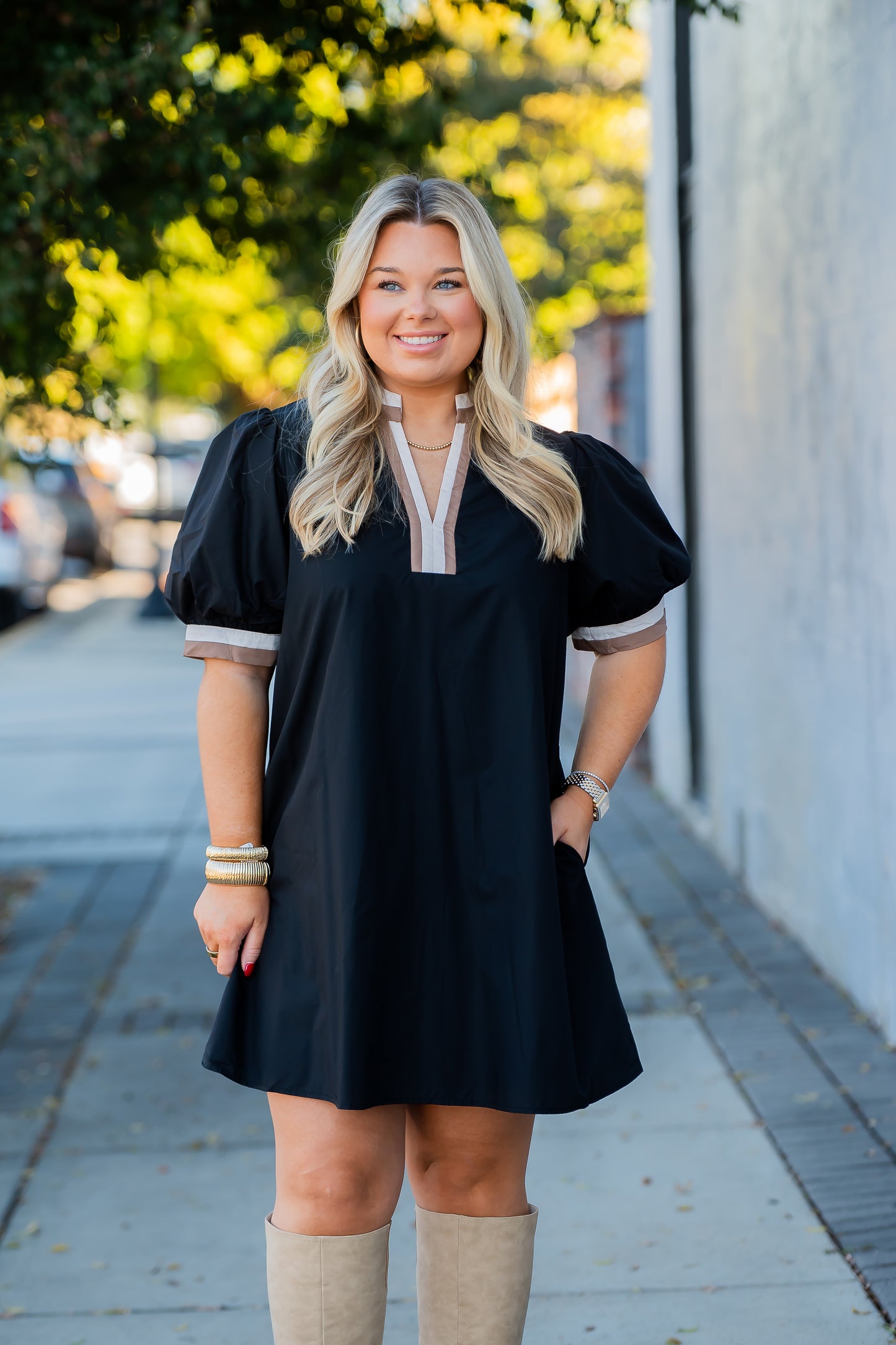 Cami Contrast Trim Dress- Black