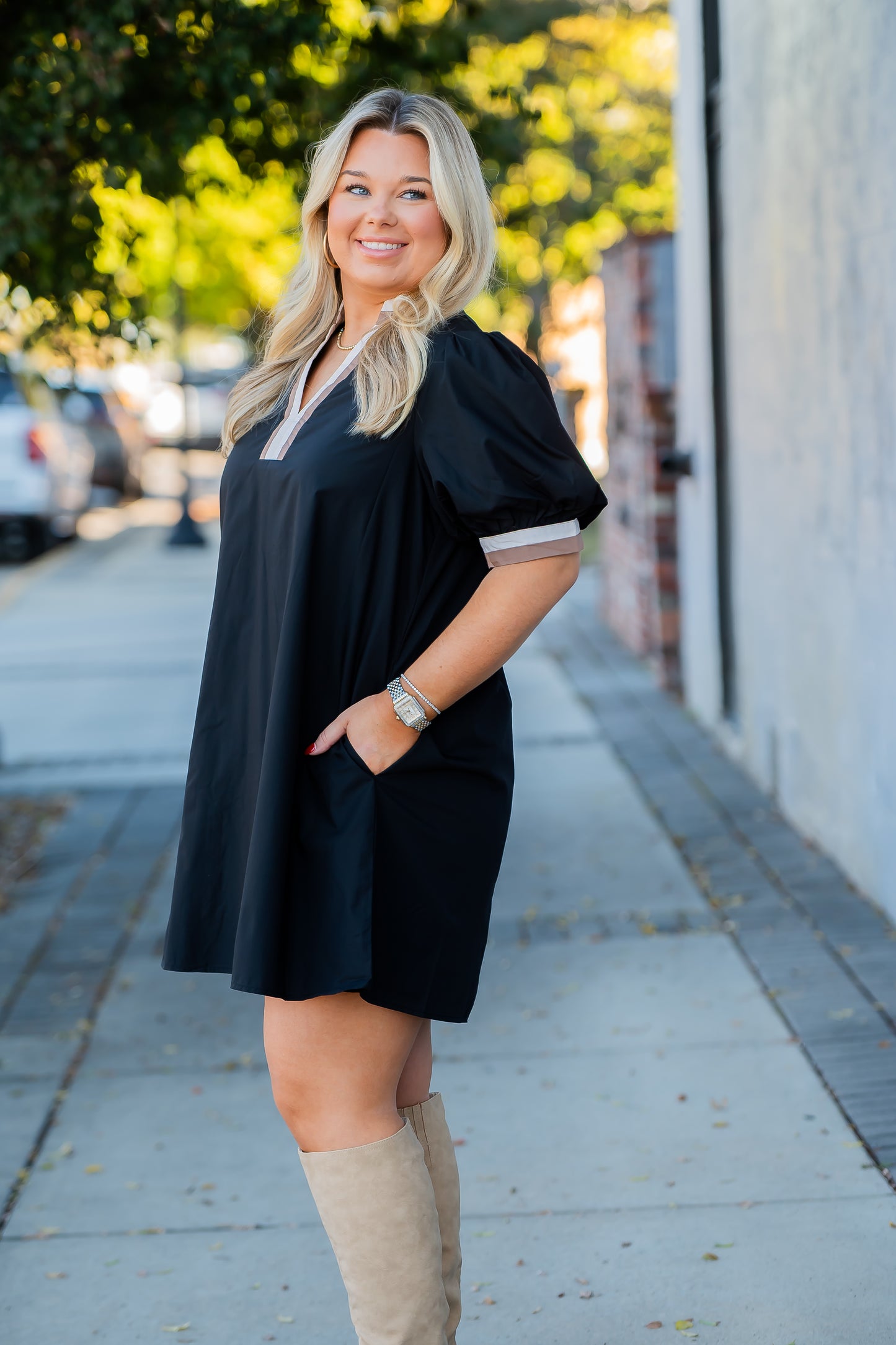 Cami Contrast Trim Dress- Black