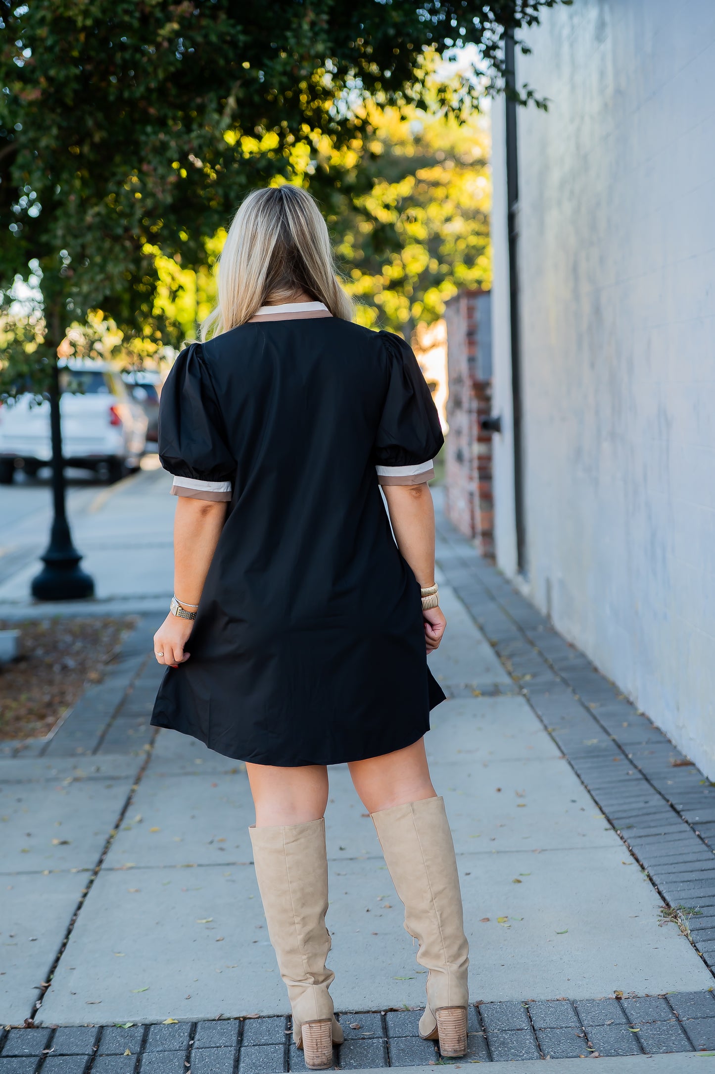 Cami Contrast Trim Dress- Black