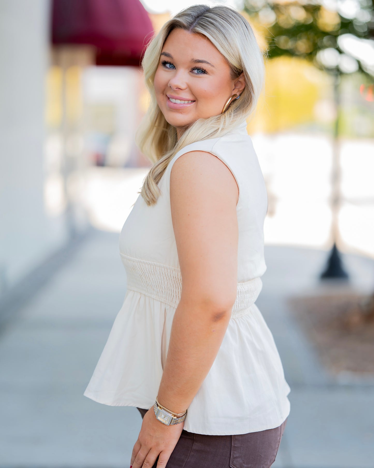 Taylor Peplum Top - Cream