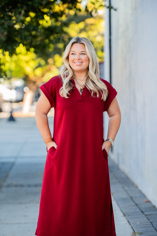 Rewind Time Garnet Collared Midi Dress