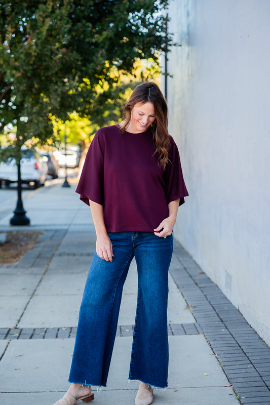 Redford Short Sleeve Top - Burgundy