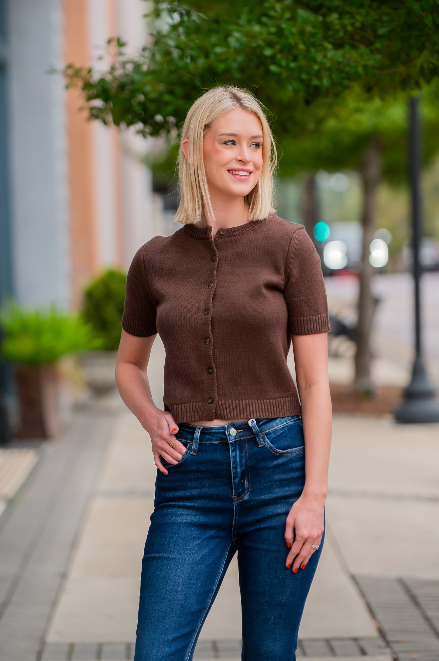 Isla Short Sleeve Sweater -Brown