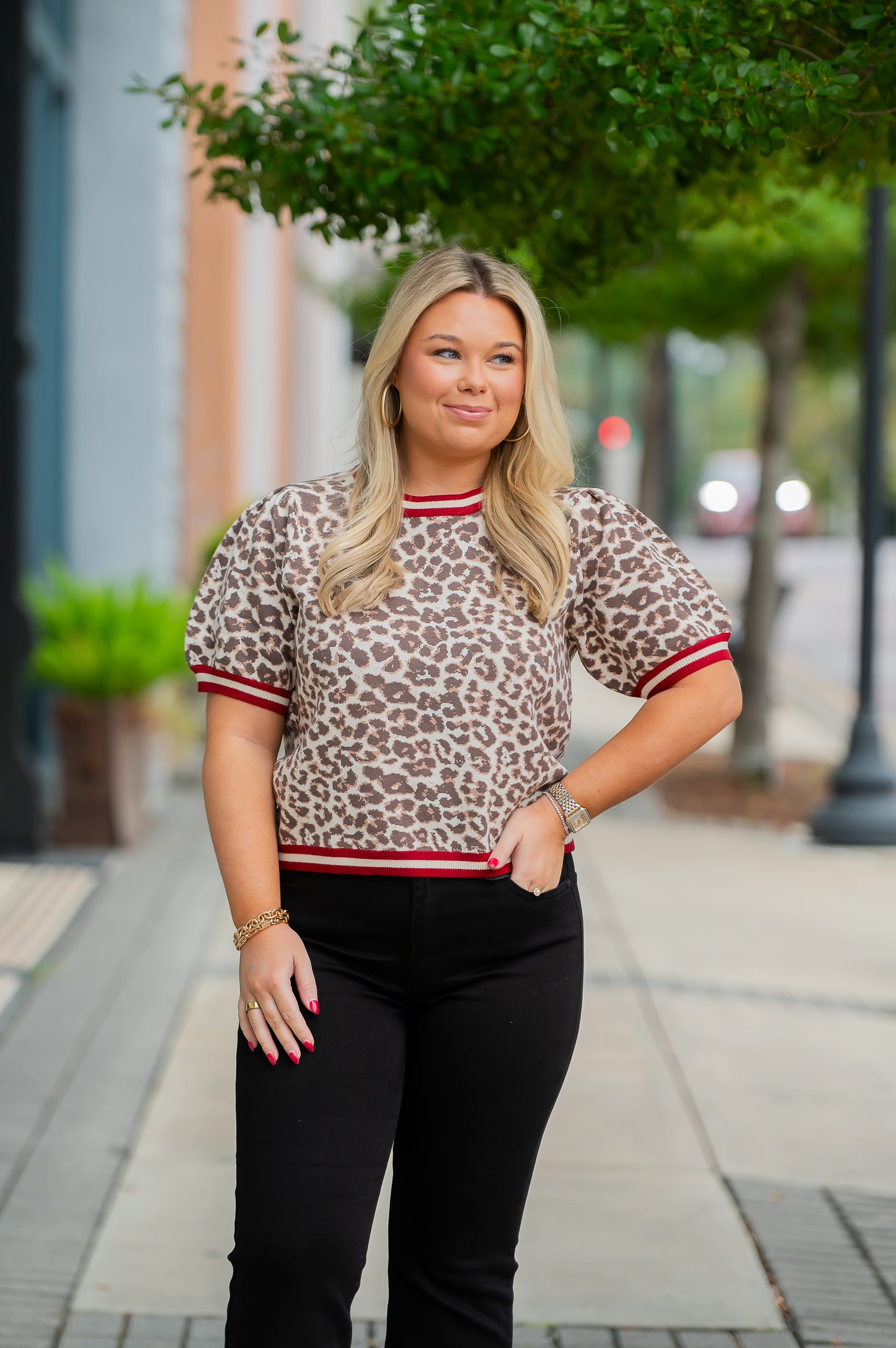 Cleo Leopard Print Short Sleeve Sweater