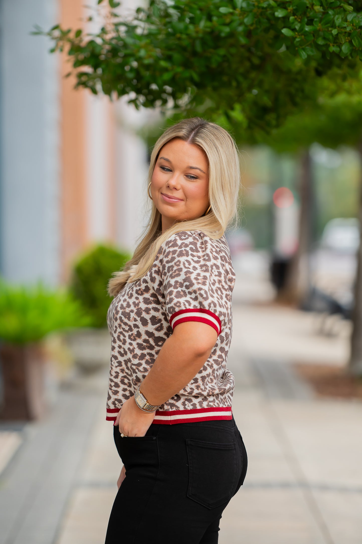 Cleo Leopard Print Short Sleeve Sweater