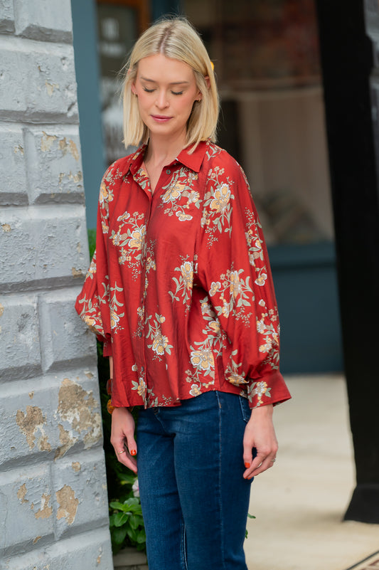 Beth Ann Floral Top - Brick