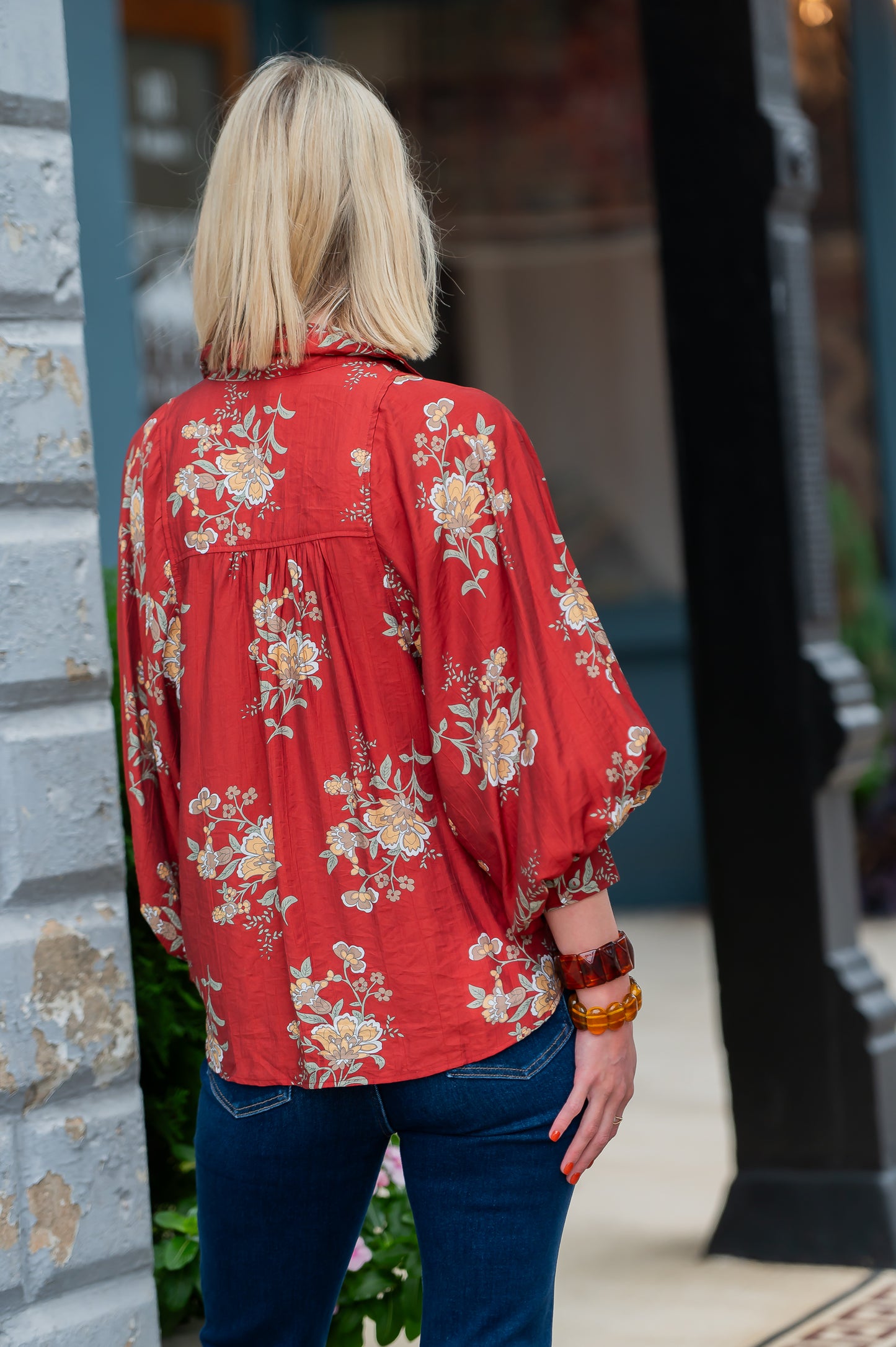Beth Ann Floral Top - Brick