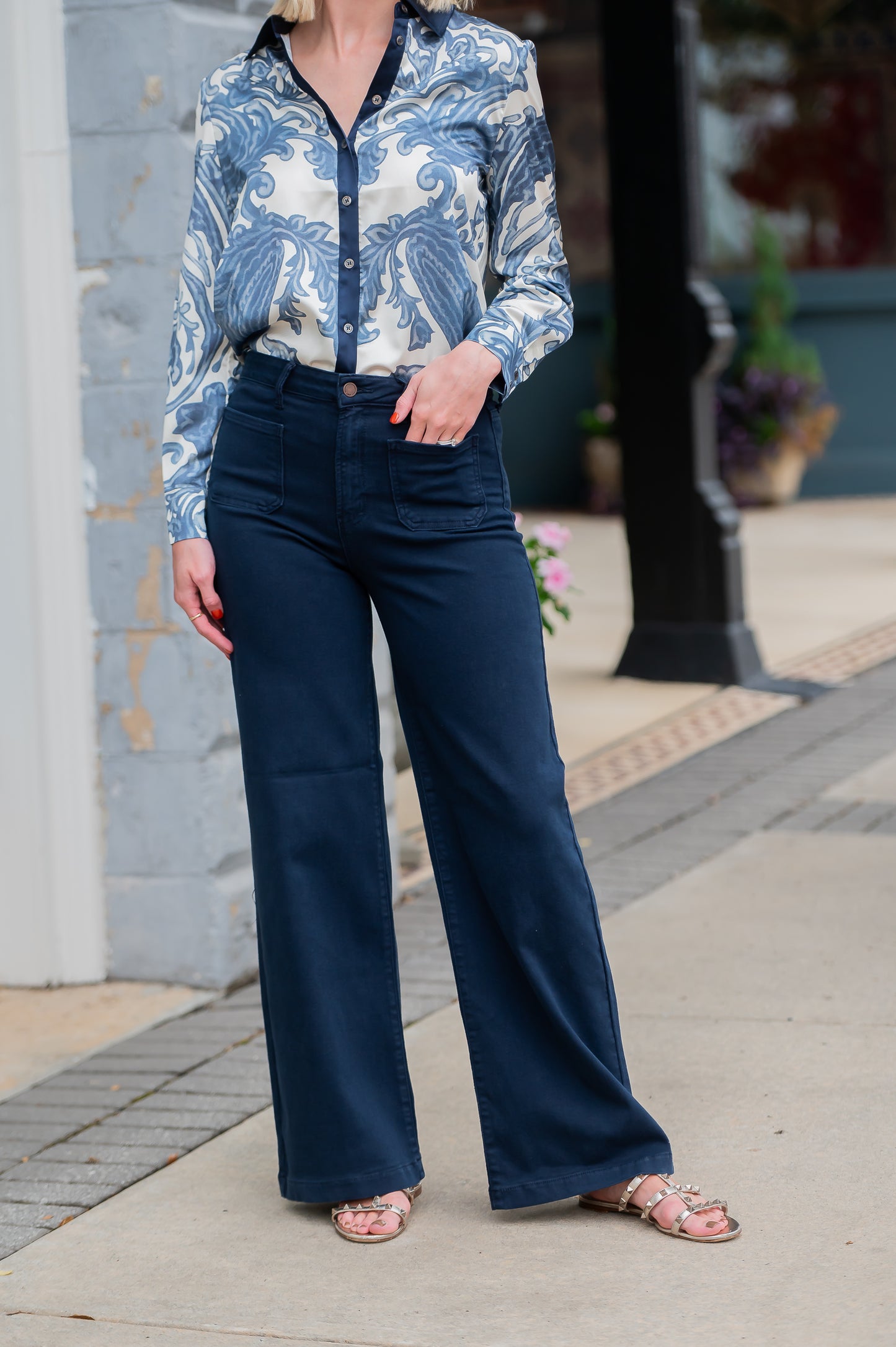 Mimi Mini Patch Pocket Wide Leg Jeans Navy