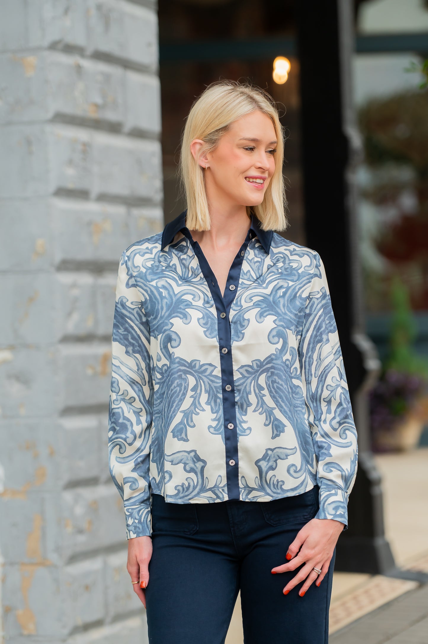 Katrina Printed Button Down Blouse