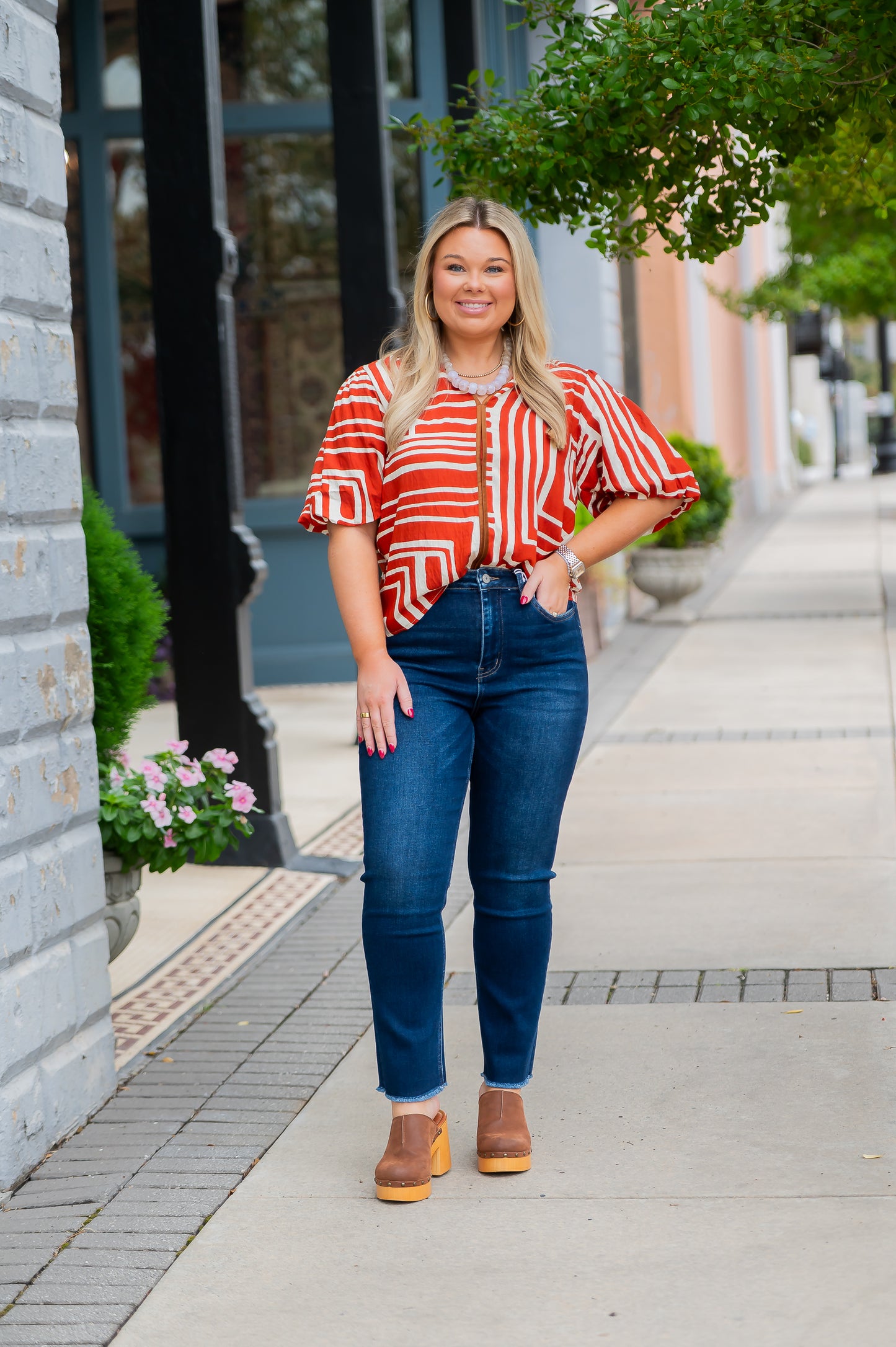 Eugenia Geometric Print Top-Rust