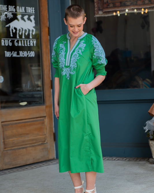 Lulu Embroidered Smocked Sleeve Dress