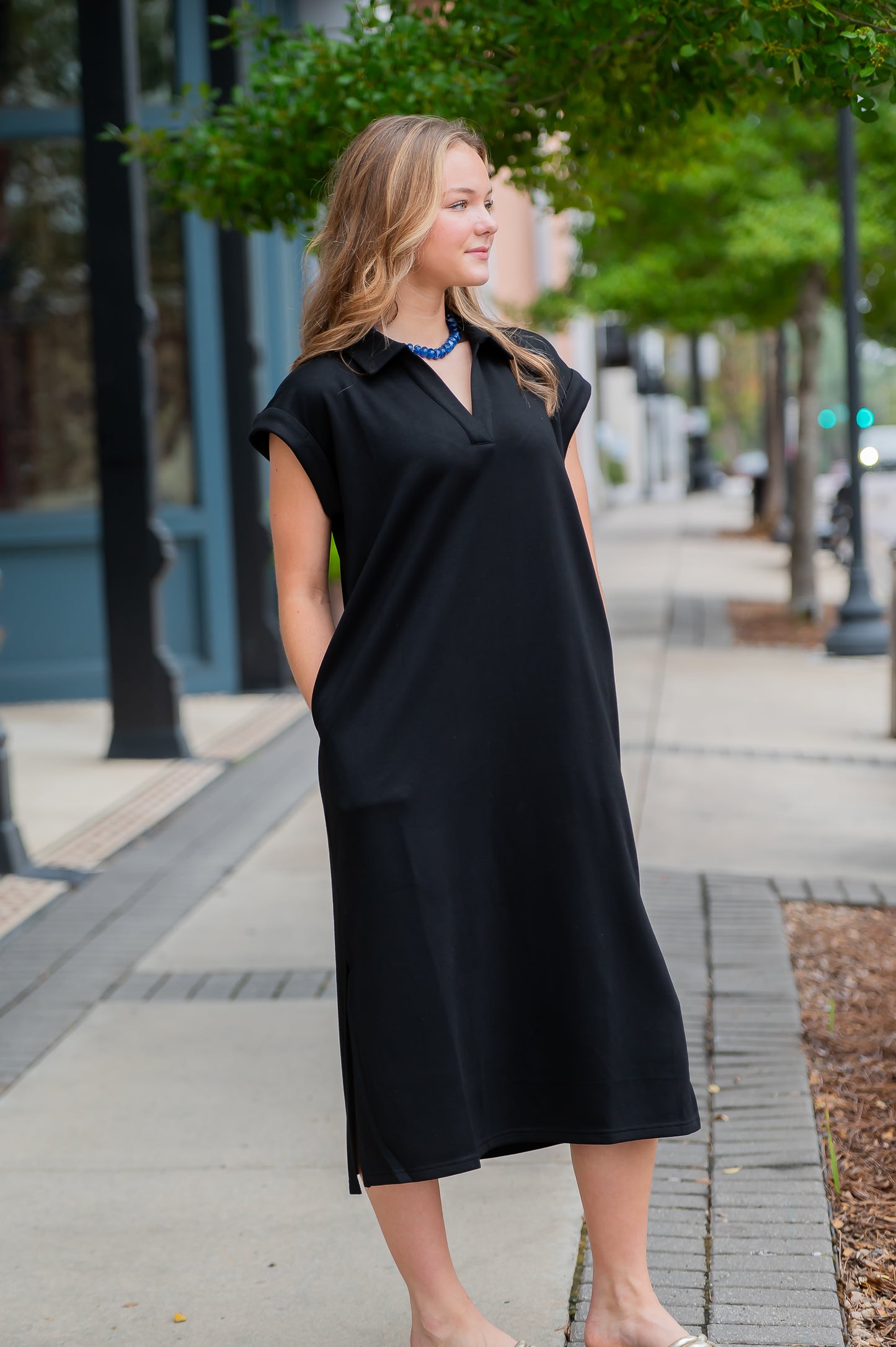 Rewind Time Black Collared Midi Dress