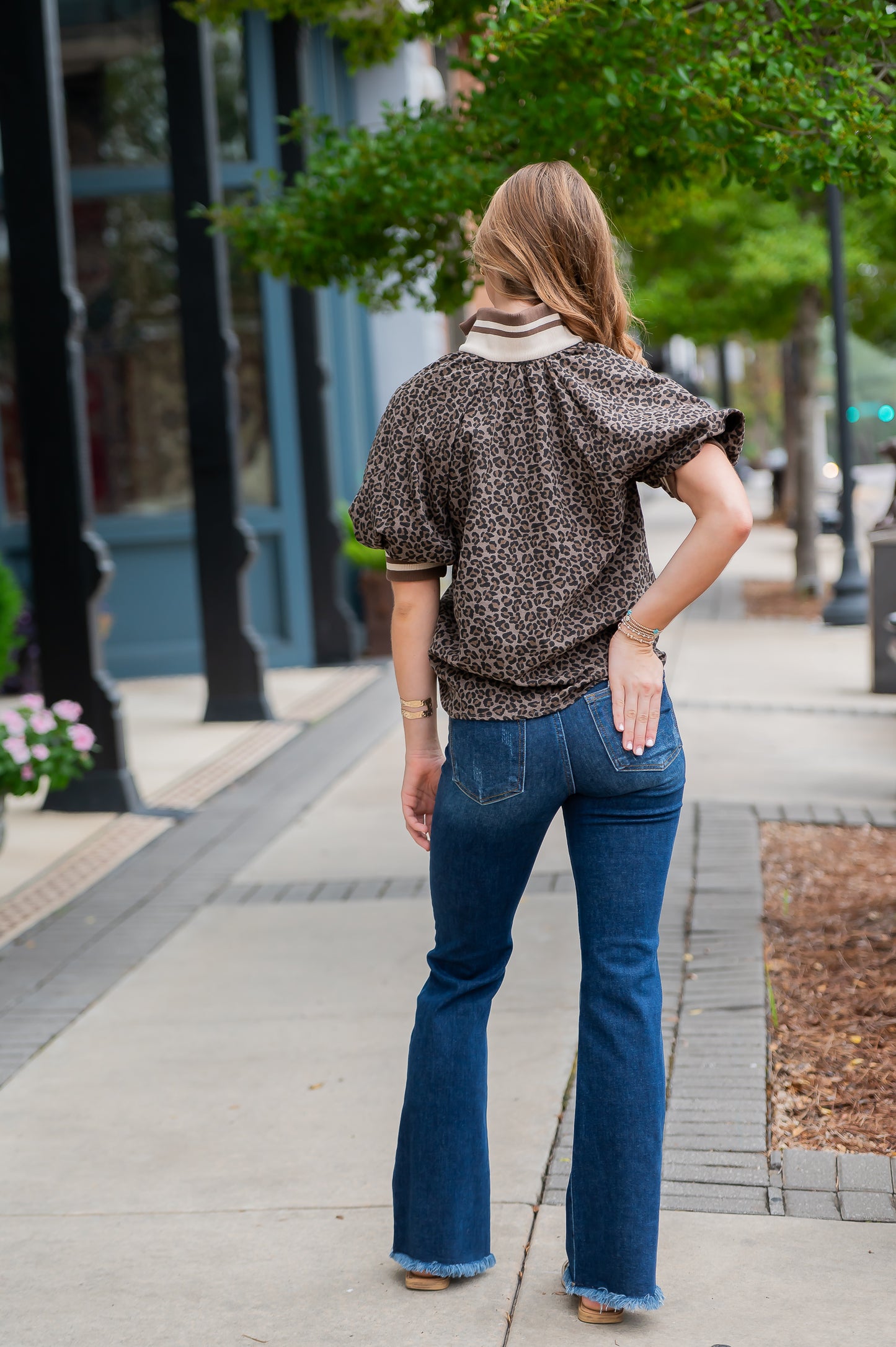 Lunette Leopard Puff Sleeve Top- Mocha