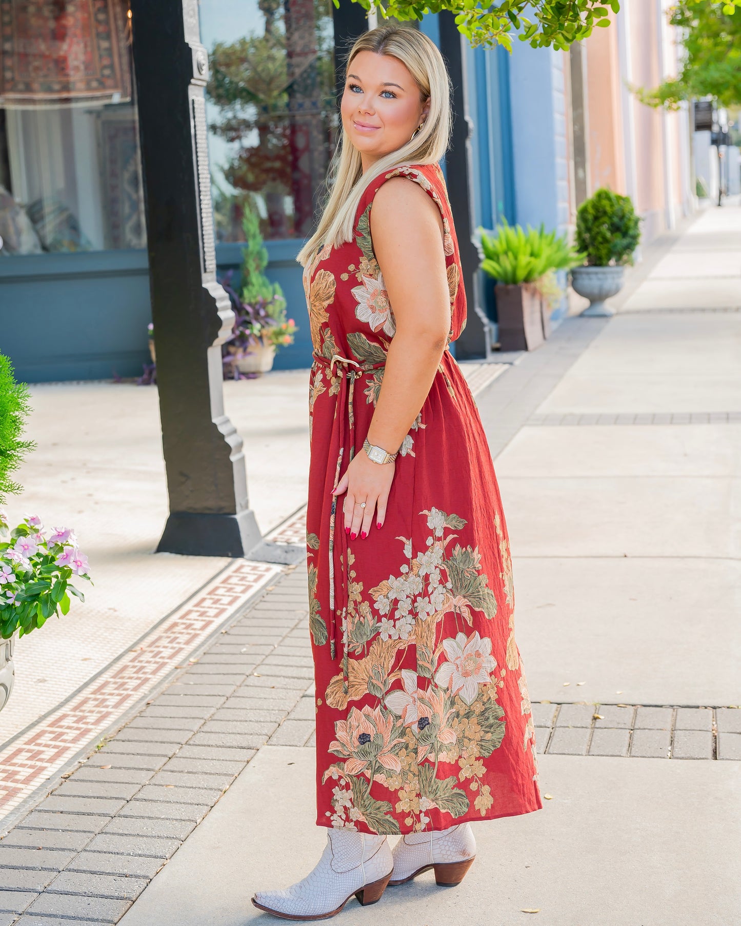 Marcelo Floral Print Dress - Rust