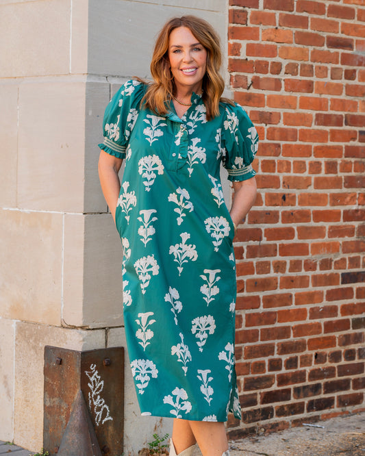 Macon Floral Print Dress- Green
