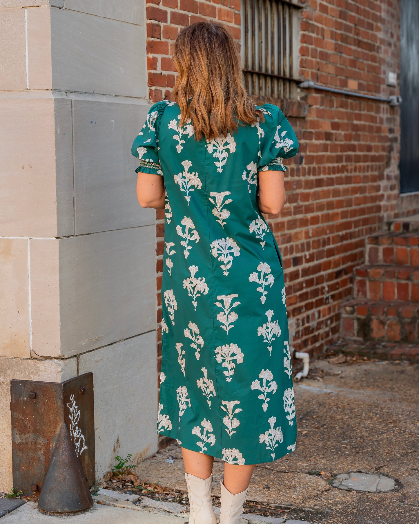 Macon Floral Print Dress- Green