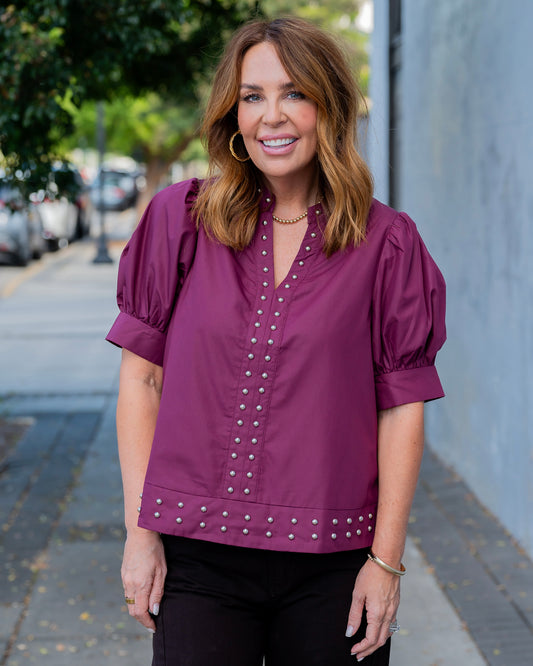 Samuel Studded Top - Burgundy