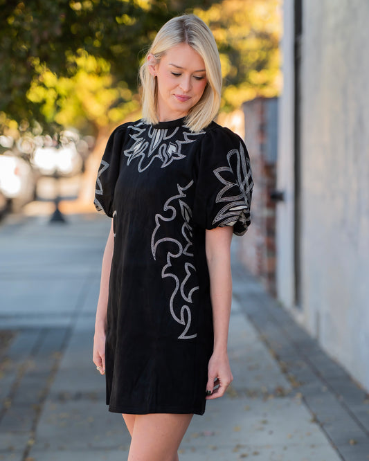 Bonney Embroidered Suede Dress