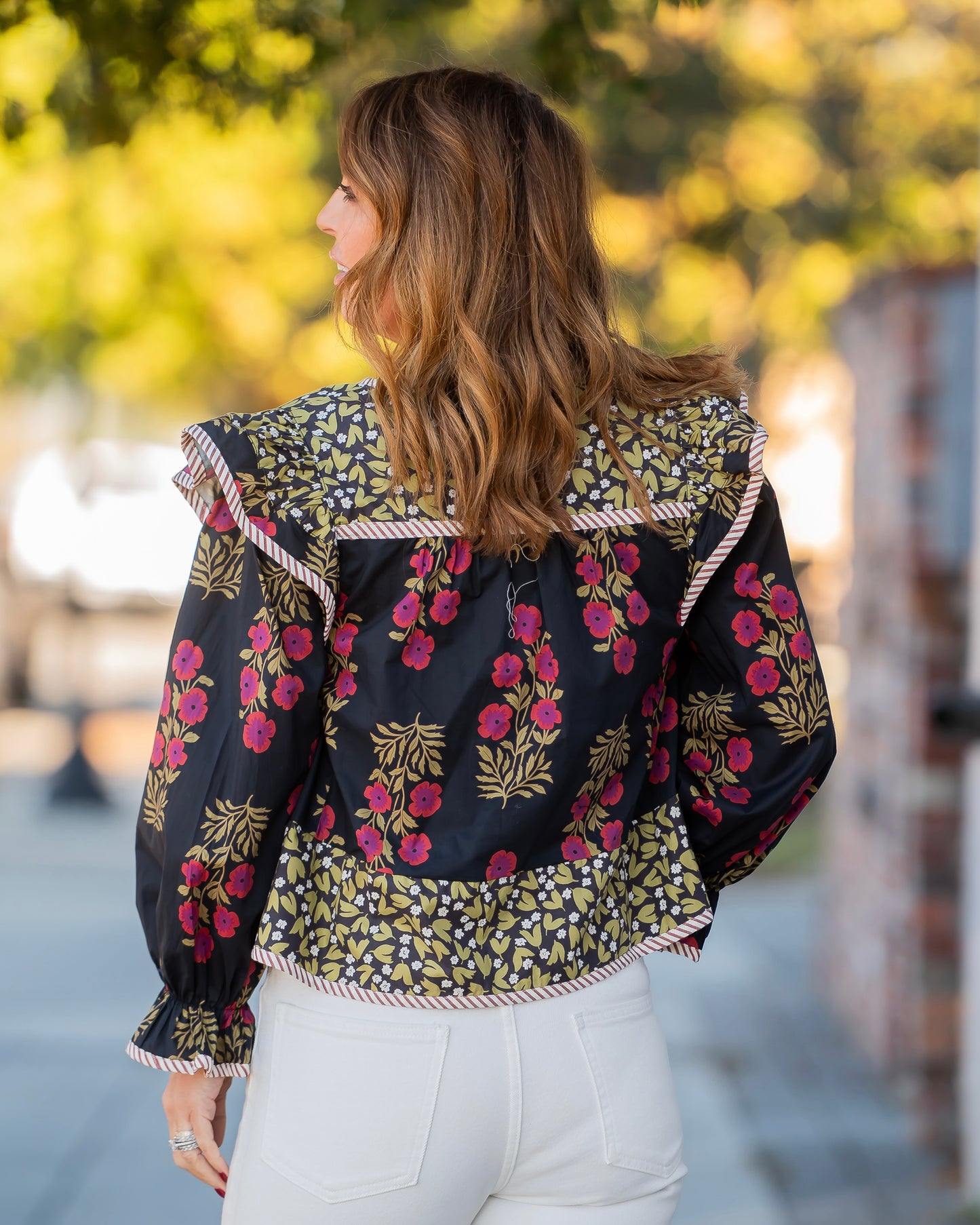 Elin Floral Long Sleeve Top-Black