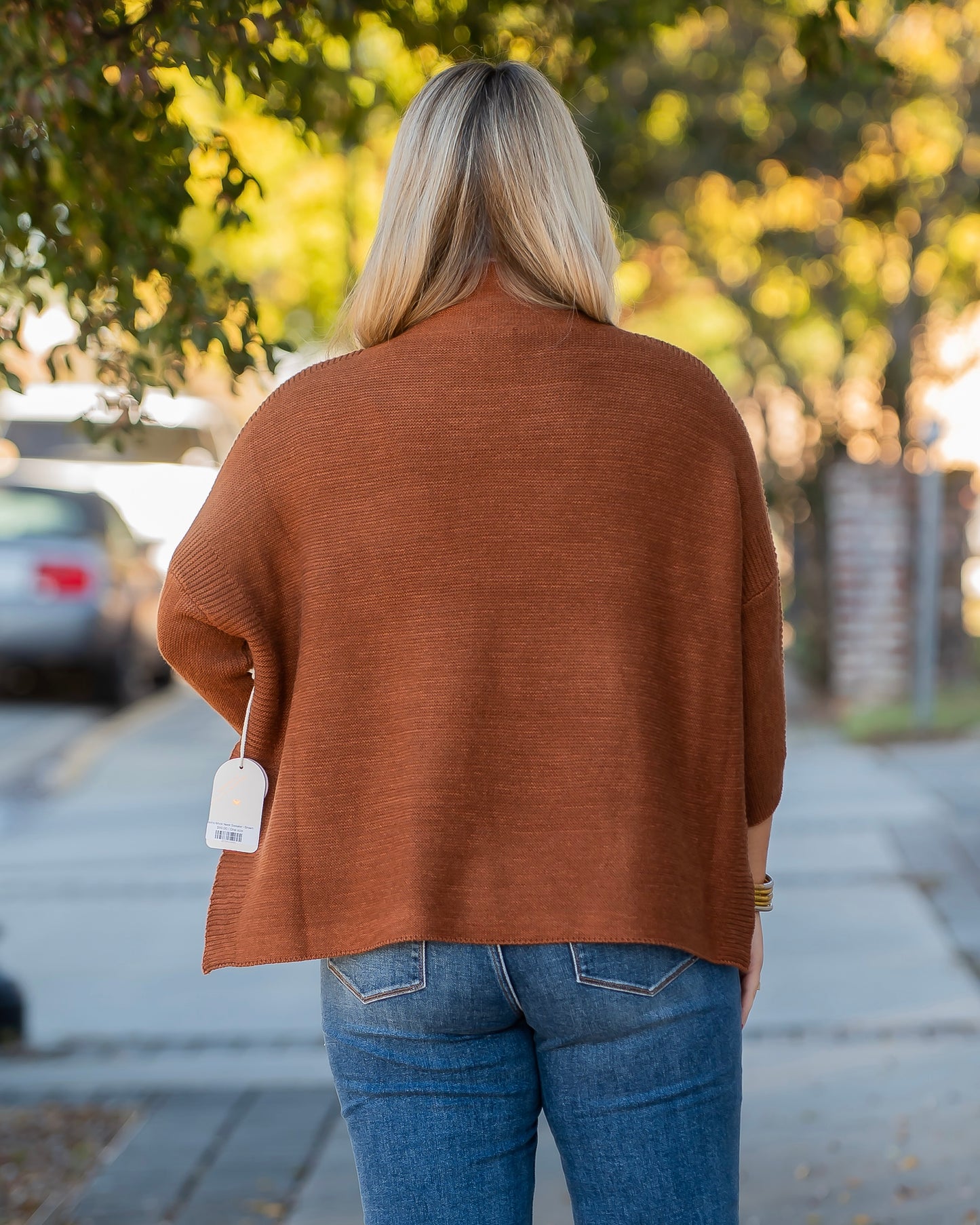 Boho Mock Neck Sweater - Brown
