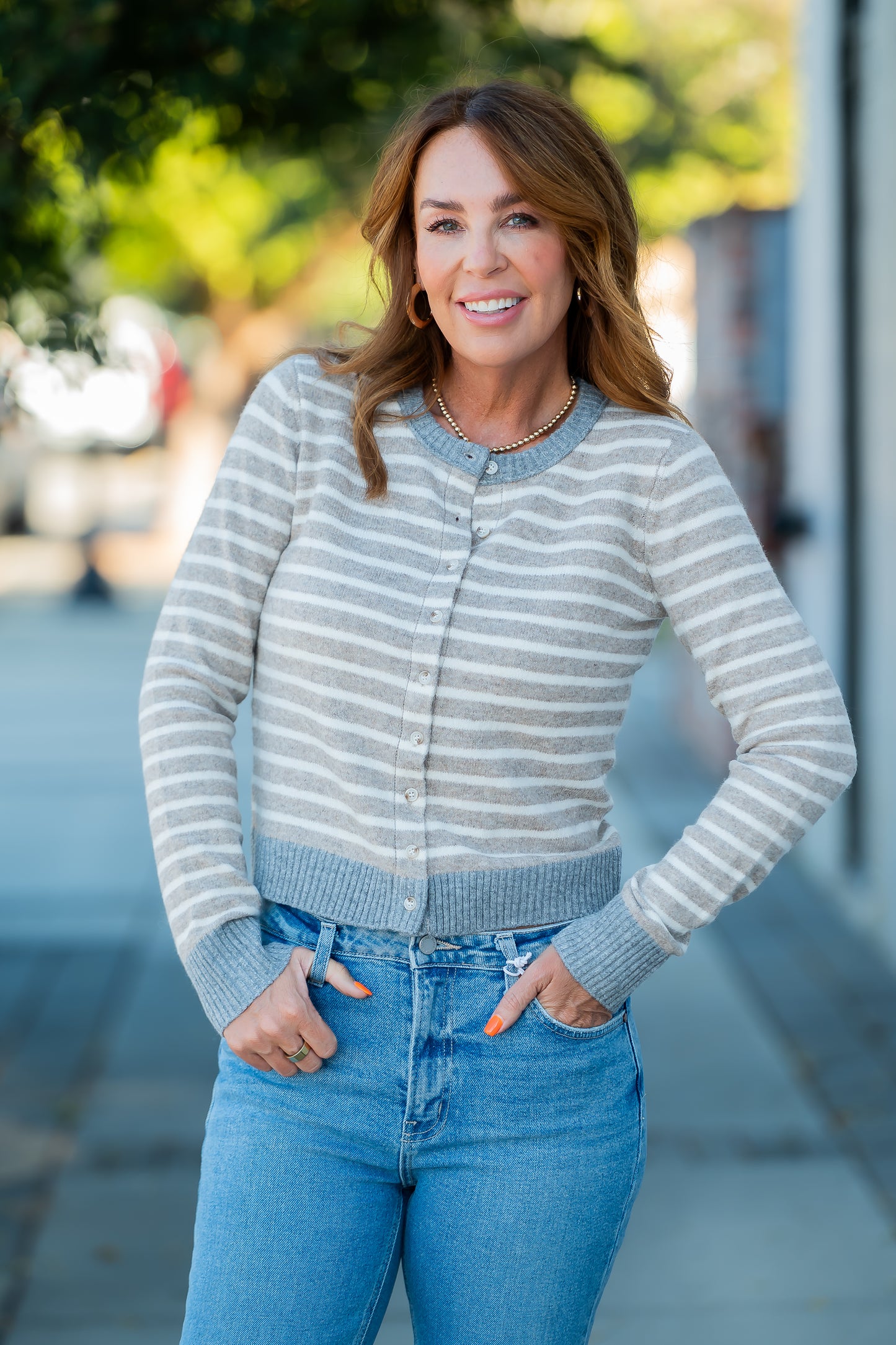 Calahan Khaki Stripe Button Front Sweater