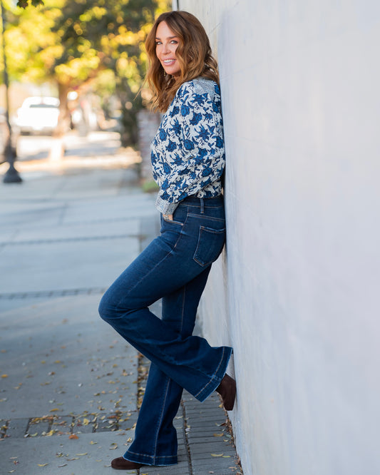 Shades of Blue Button Down Top