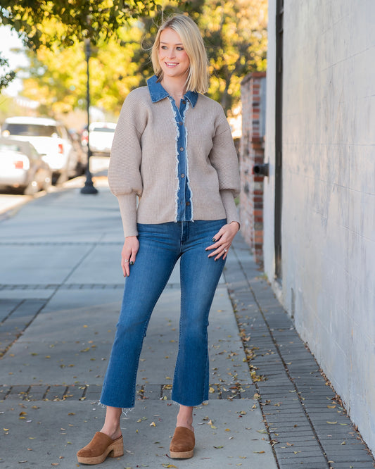 Draper Contrast Denim Collar Top