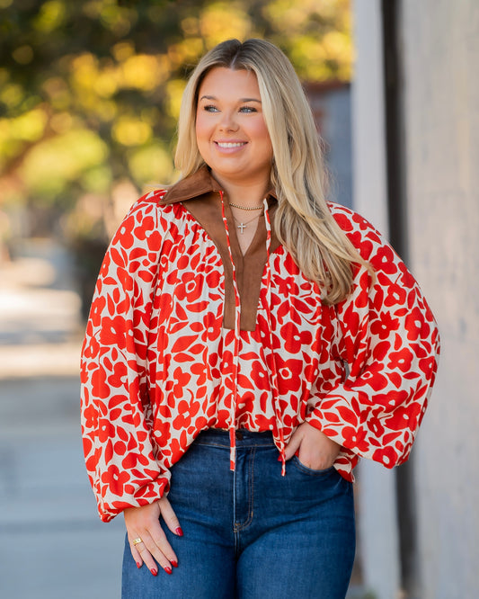 Ronnie Suede Feel Collar Blouse-Orange