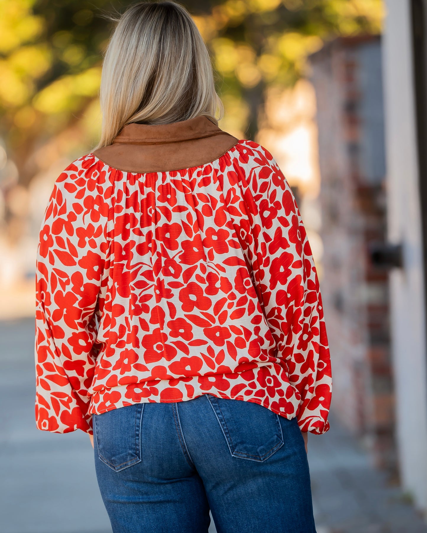 Ronnie Suede Feel Collar Blouse-Orange