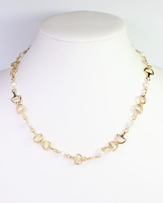 Citation Pearl and Horsebit Necklace Gold