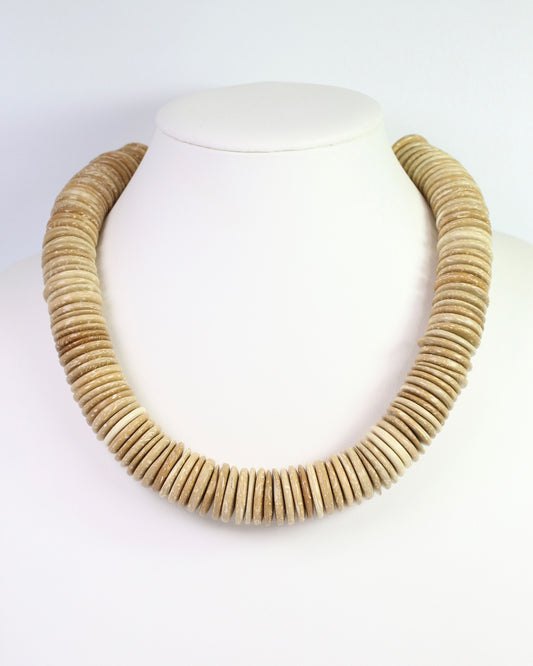 Leonora Wood Disk Bead Necklace Natural