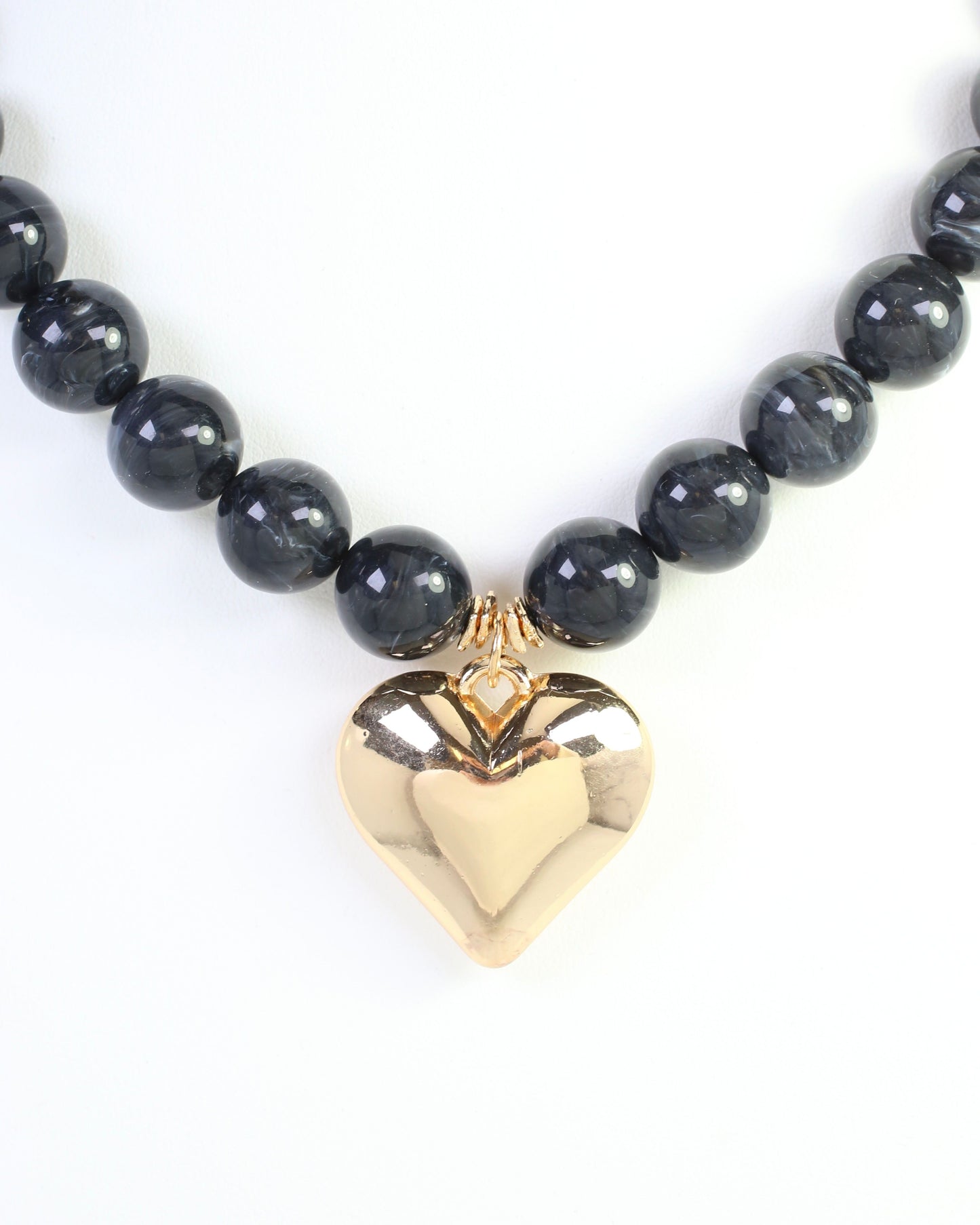 Marjorie Marble Beaded Heart Necklace Black