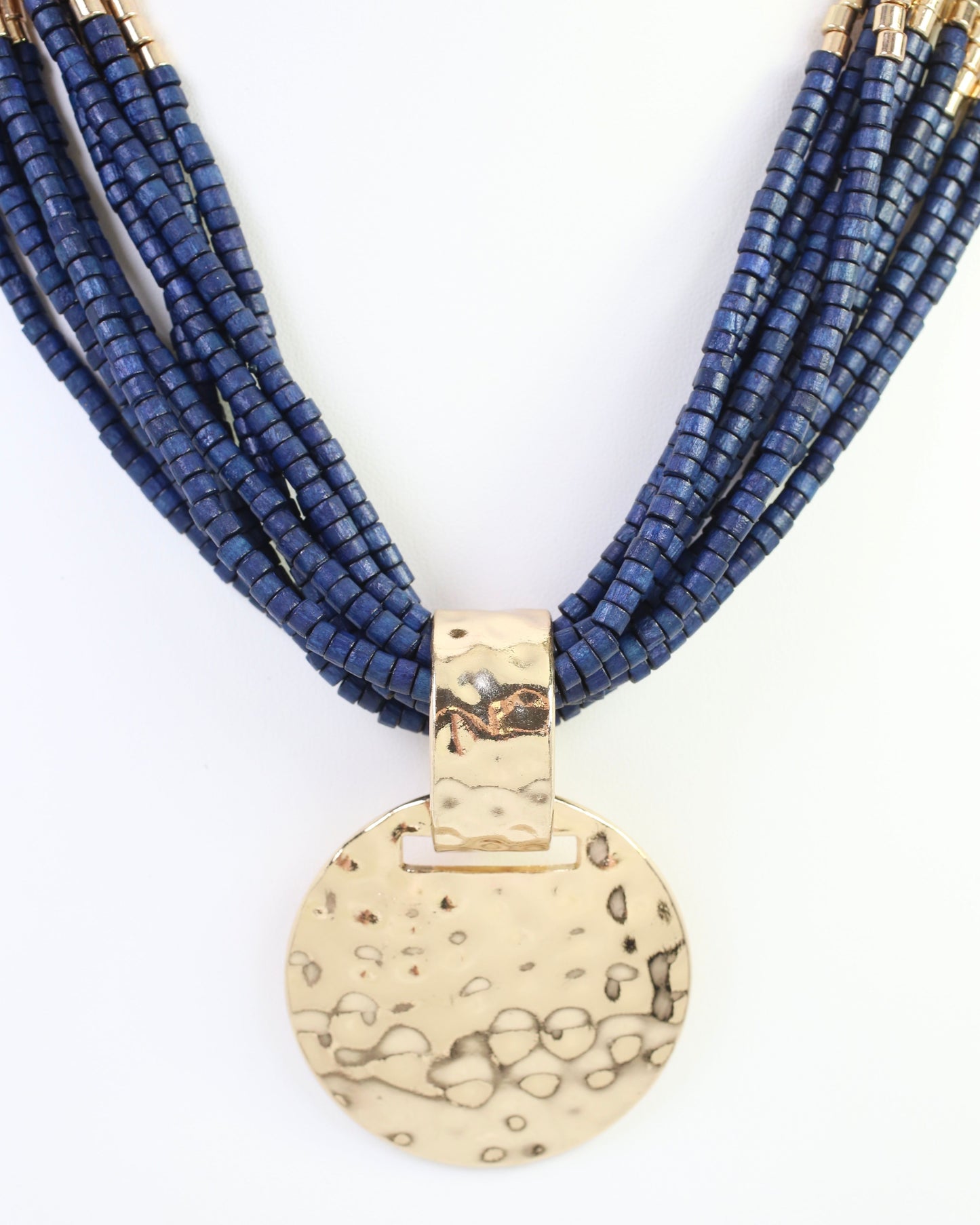 Marbella Layered Wooden Bead Necklace with Pendant Navy
