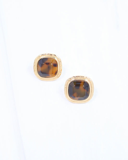 Siera Faceted Square Stud Earring Tortoise