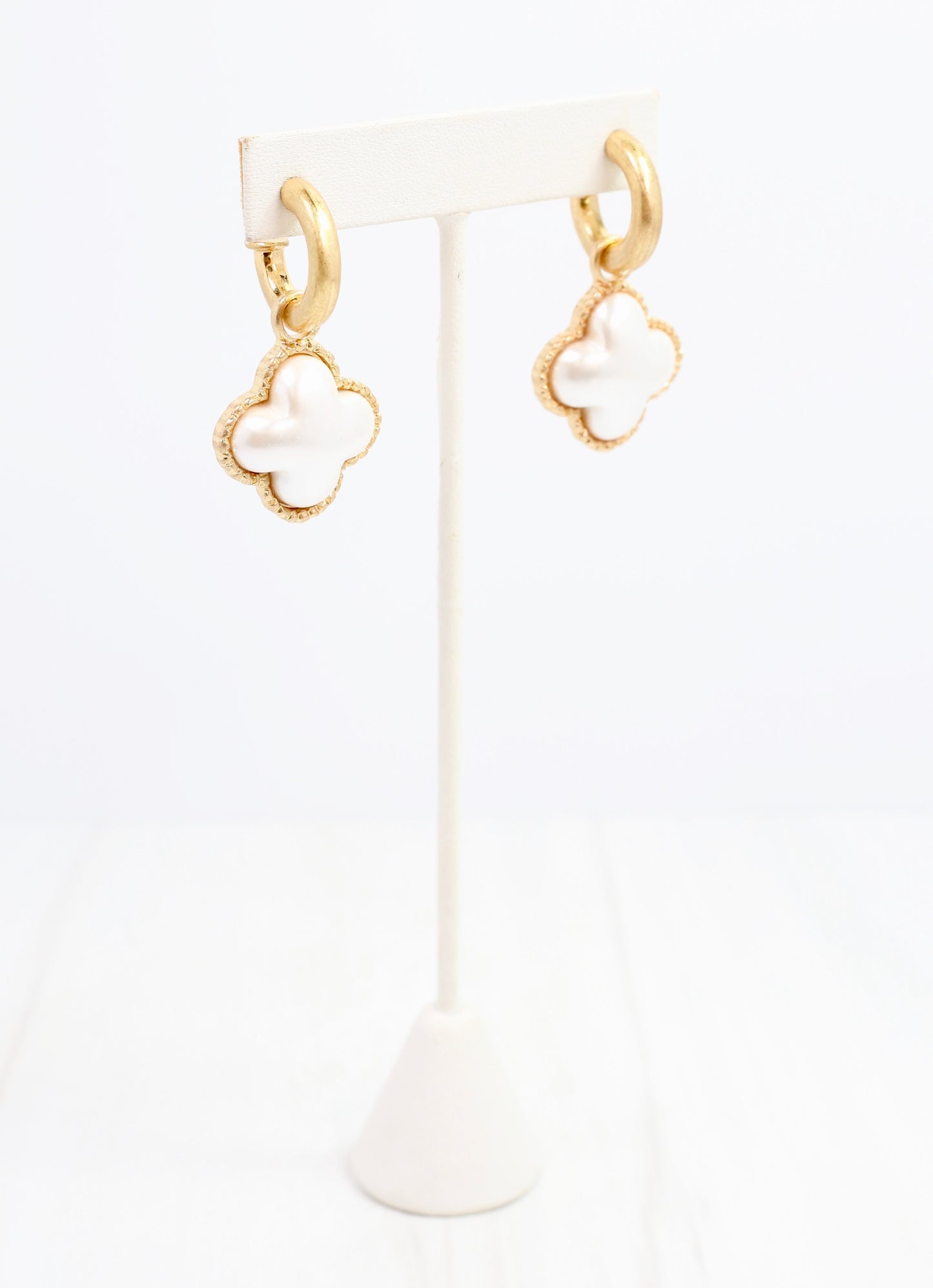 Hilton Pearl Clover Hoop Earring Worn Gold