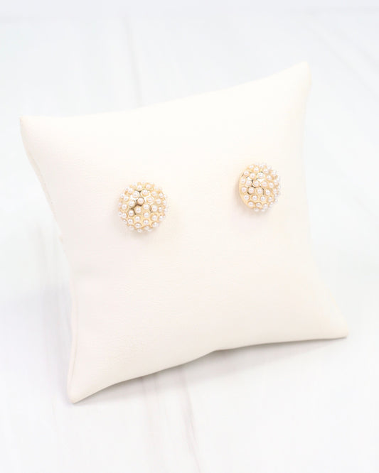 Modena Pearl Pave Stud Earring Gold