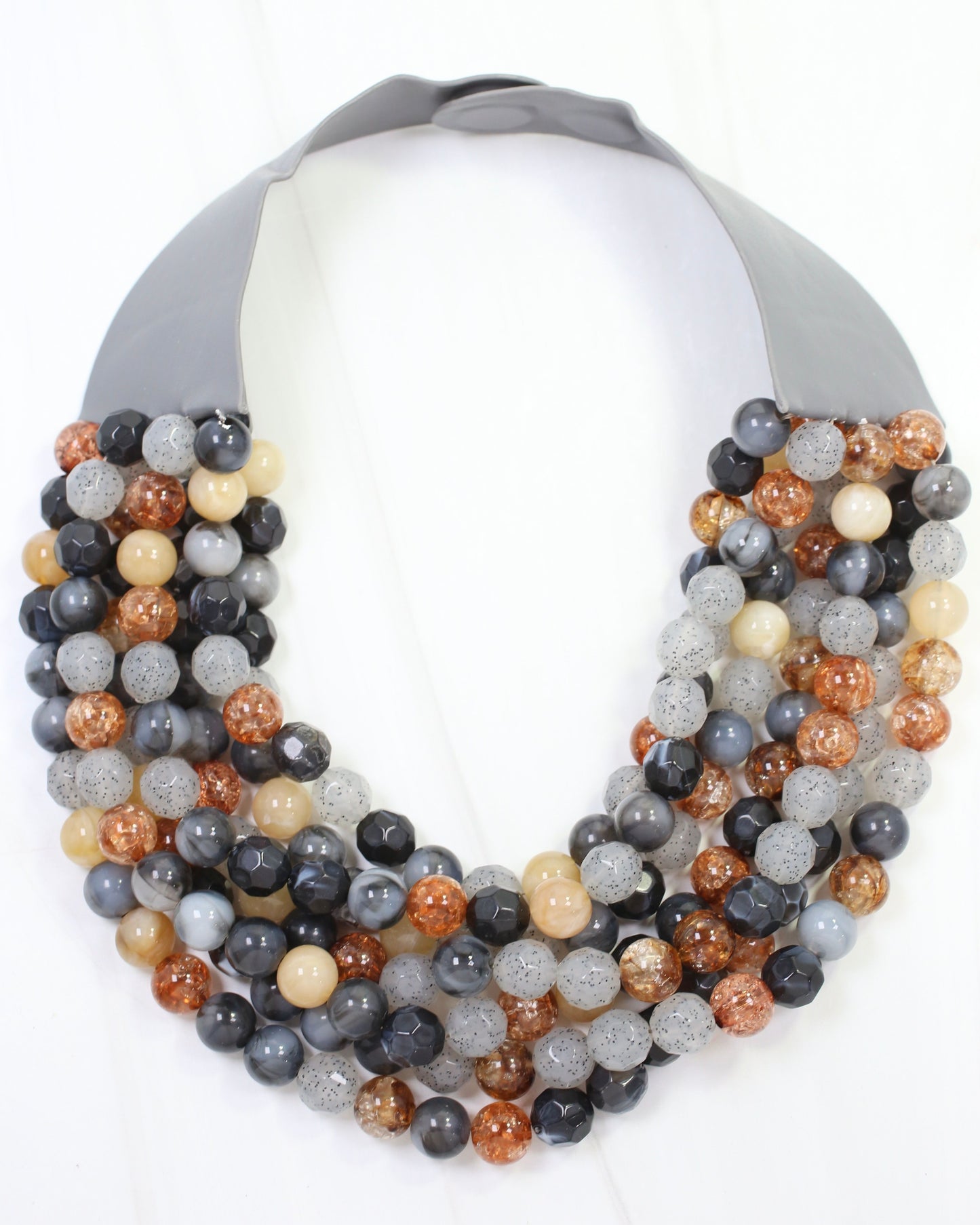 Kayden Beaded Layered Necklace Grey Multi