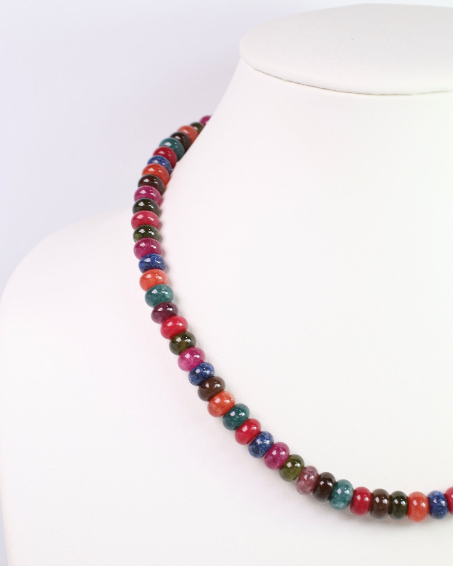 Gisela Stone Beaded Oval Clasp Necklace Dark Multi
